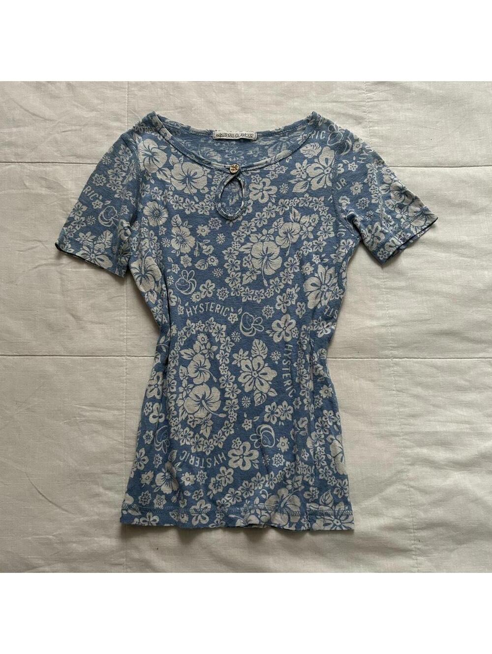 Hysteric Glamour Baby Blue Tropical Print Fitted Tee Size S Japan